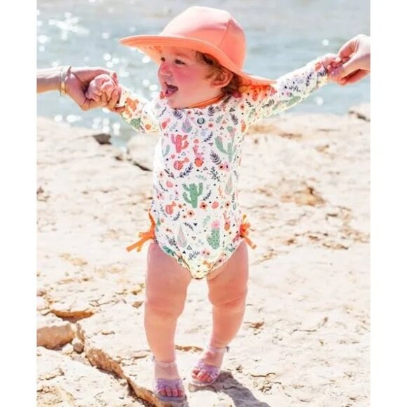 Ruffle Butts Toddler Girls UPF 50+ Long Sleeve Rash Guard SwimsuitSize 18-24M - Picture 12 of 14